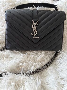 Never worn Saint Laurent Black Quilted Leather Shoulder Bag with Silver YSL Logo